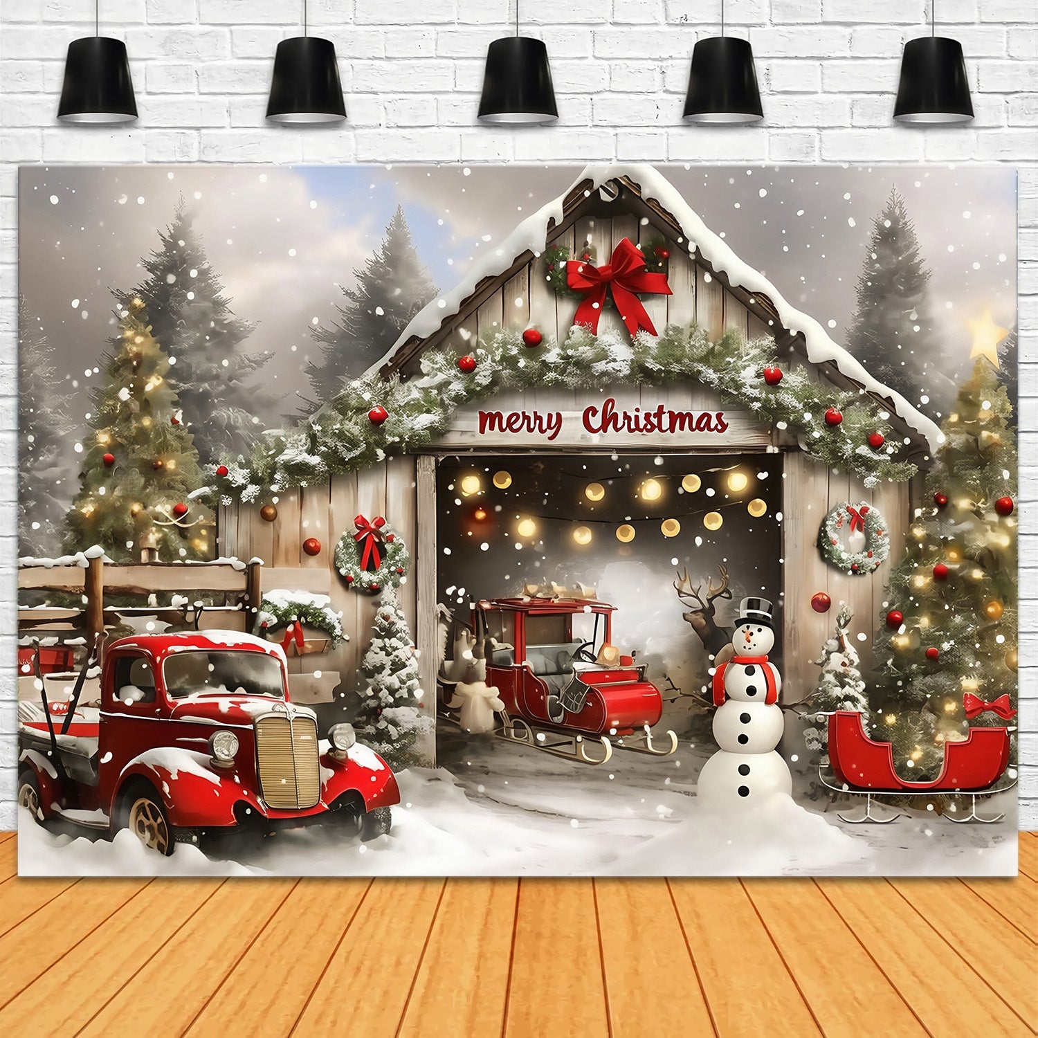 Weihnachten Backdrop für Fotos Vintage Truck Scheune Hintergrund MRR7-66