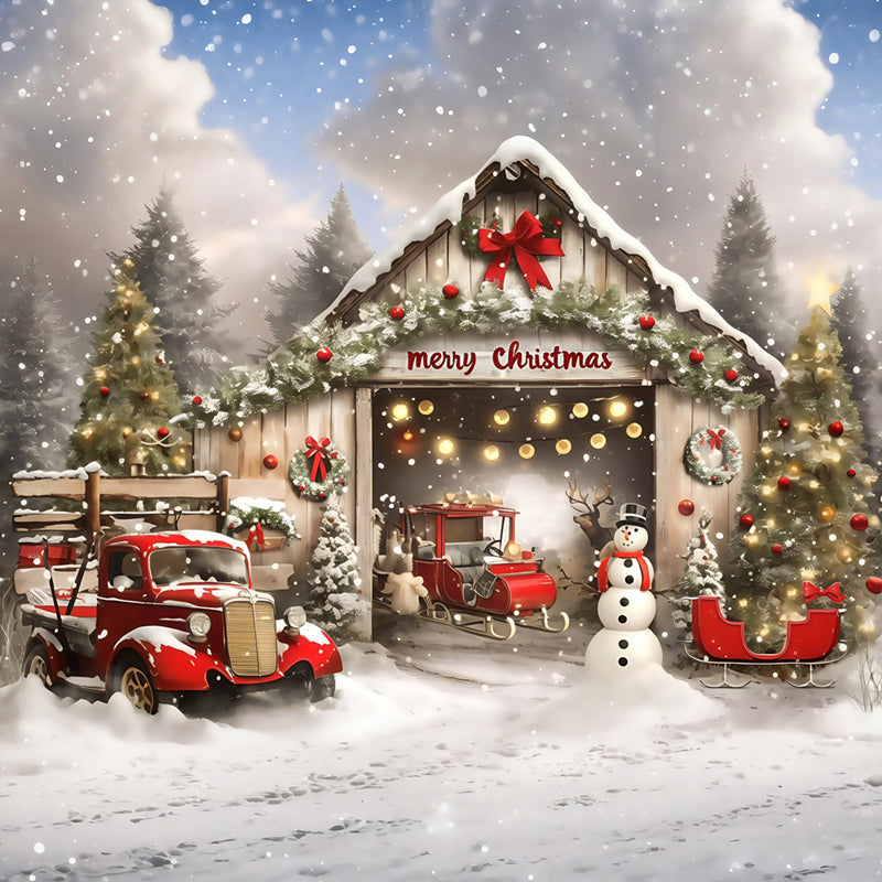 Weihnachten Backdrop für Fotos Vintage Truck Scheune Hintergrund MRR7-66