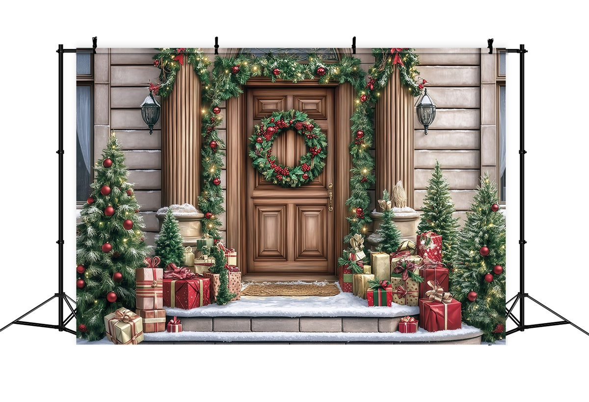 Weihnachten Hintergrund für Fotos Elegant Wreath Porch Hintergrund MRR7-70