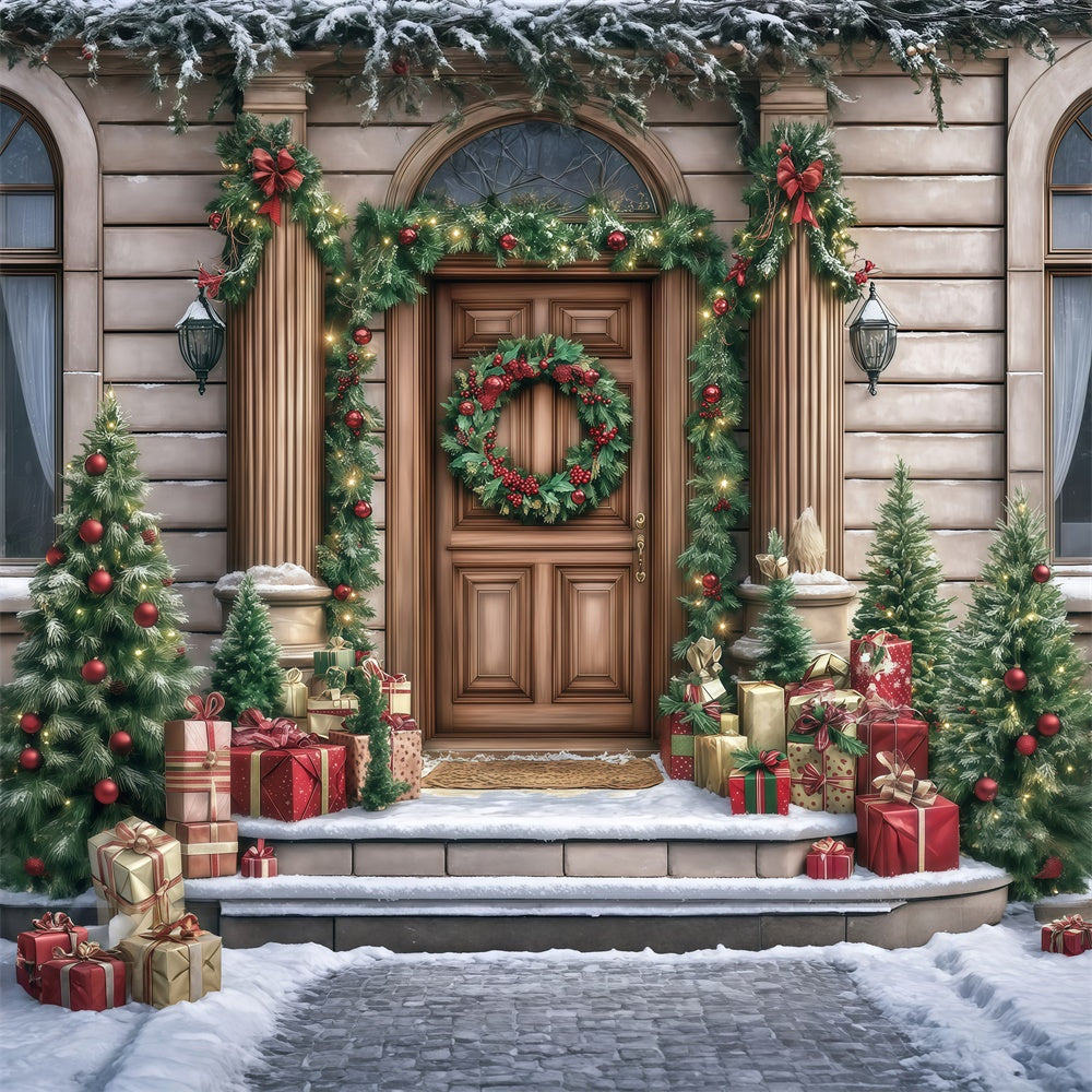 Weihnachten Hintergrund für Fotos Elegant Wreath Porch Hintergrund MRR7-70