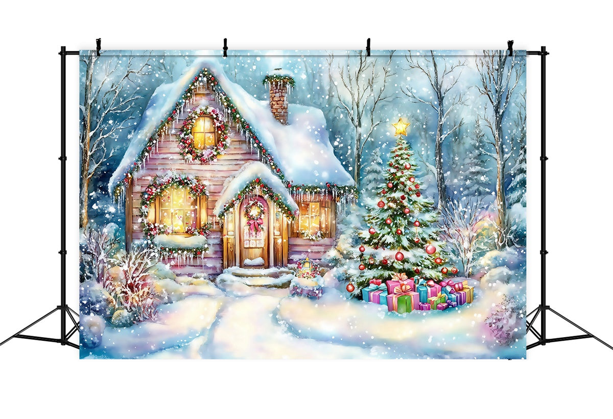 Weihnachten Backdrops Whimsical Winter Cottage Backdrop MRR7-75