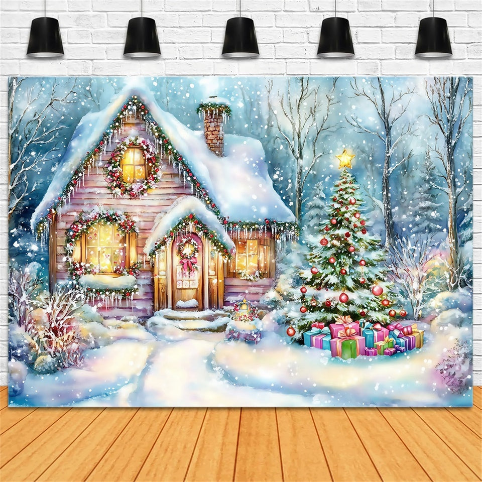 Weihnachten Backdrops Whimsical Winter Cottage Backdrop MRR7-75