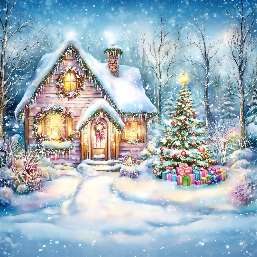 Weihnachten Backdrops Whimsical Winter Cottage Backdrop MRR7-75