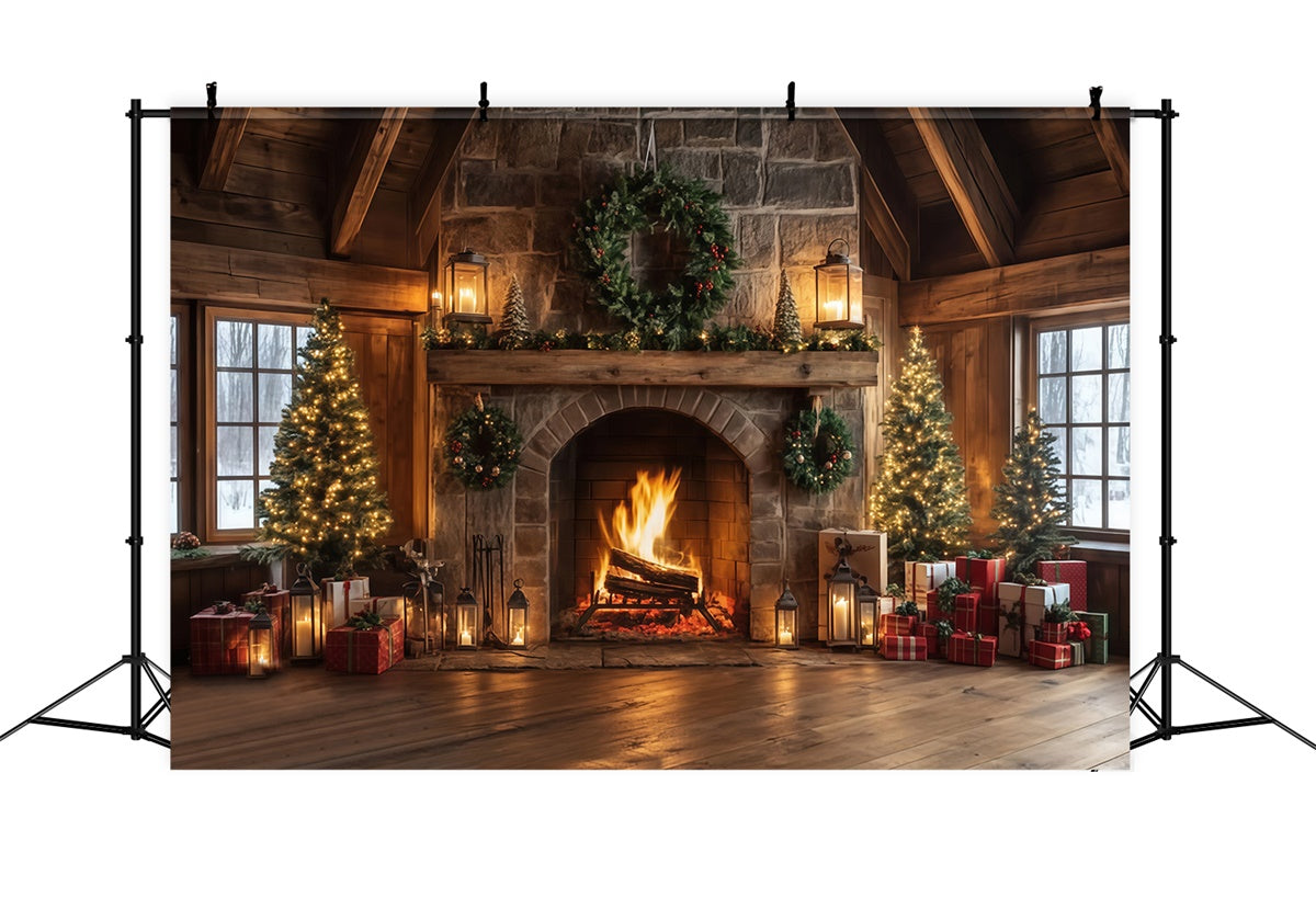Weihnachten Kamin Hintergrund Rustikale Lodge Herd Hintergrund MRR7-80