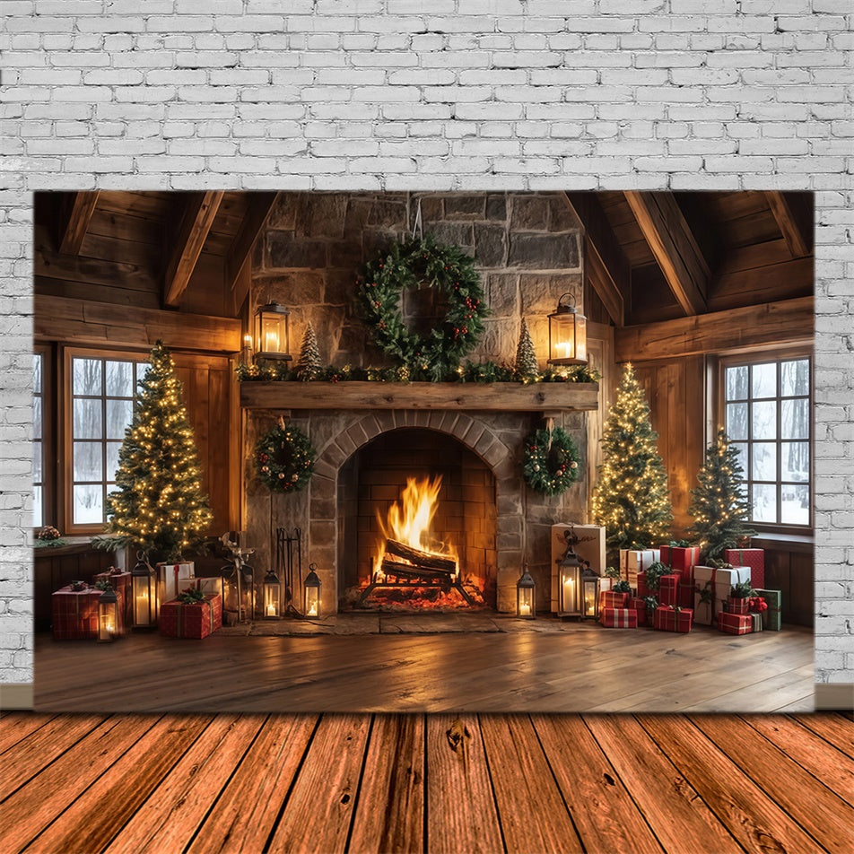 Weihnachten Kamin Hintergrund Rustikale Lodge Herd Hintergrund MRR7-80