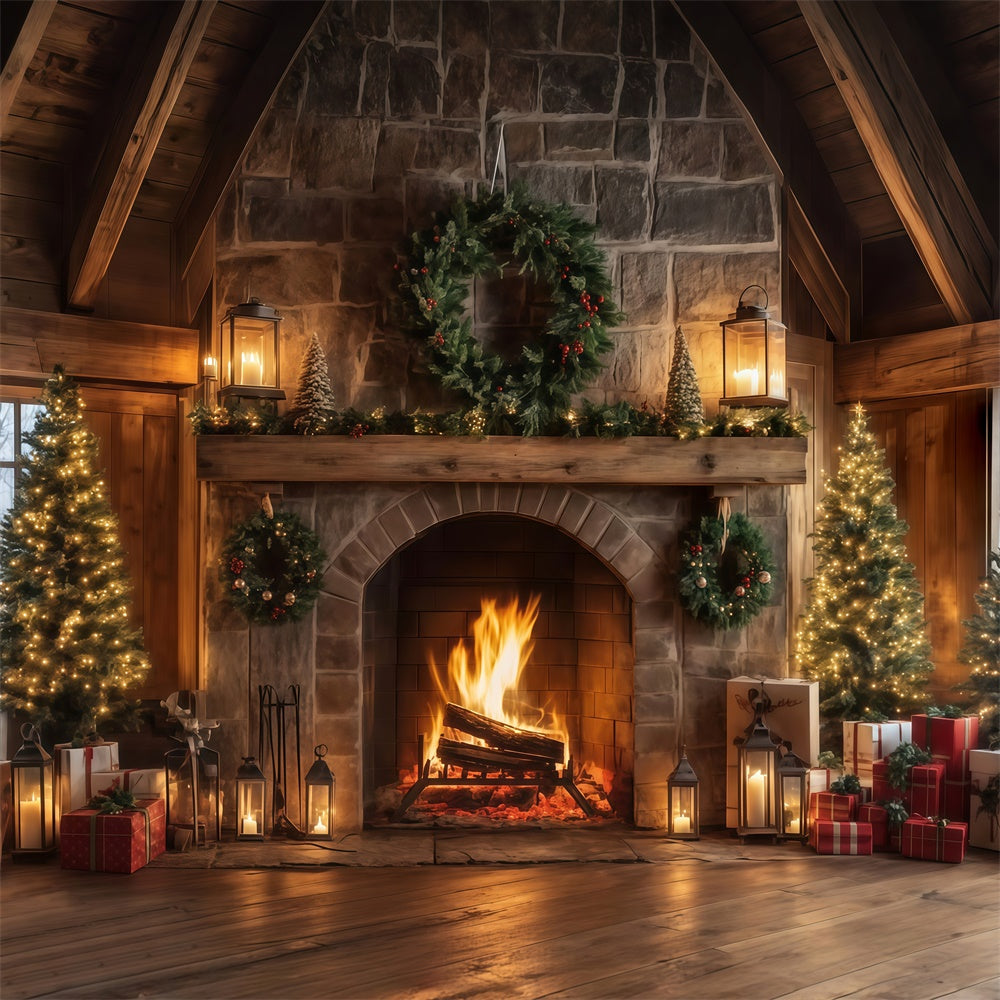 Weihnachten Kamin Hintergrund Rustikale Lodge Herd Hintergrund MRR7-80