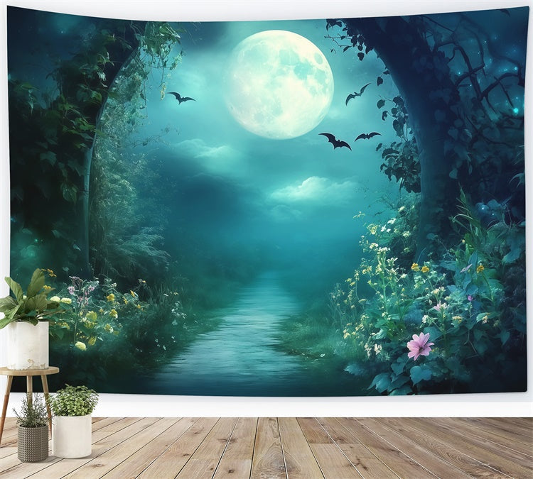 Nacht Wald Backdrop Mitternachtsblüten Pfad Foto Hintergrund MRR7-99