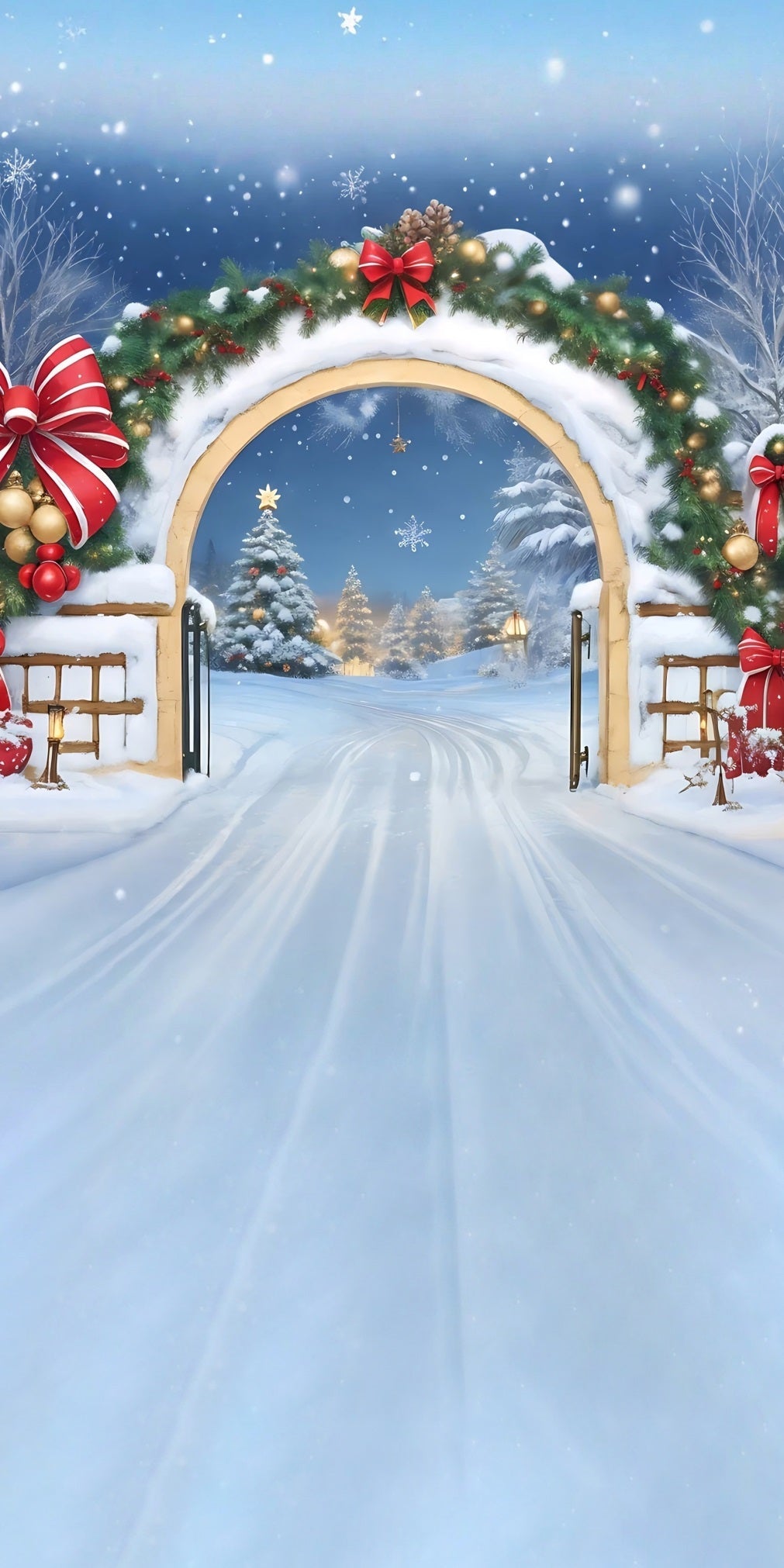 Holiday Backdrop Fallender Schnee Rote Schleife Bogen Weihnachten Studiohintergrund für Fotografie MRR8-105