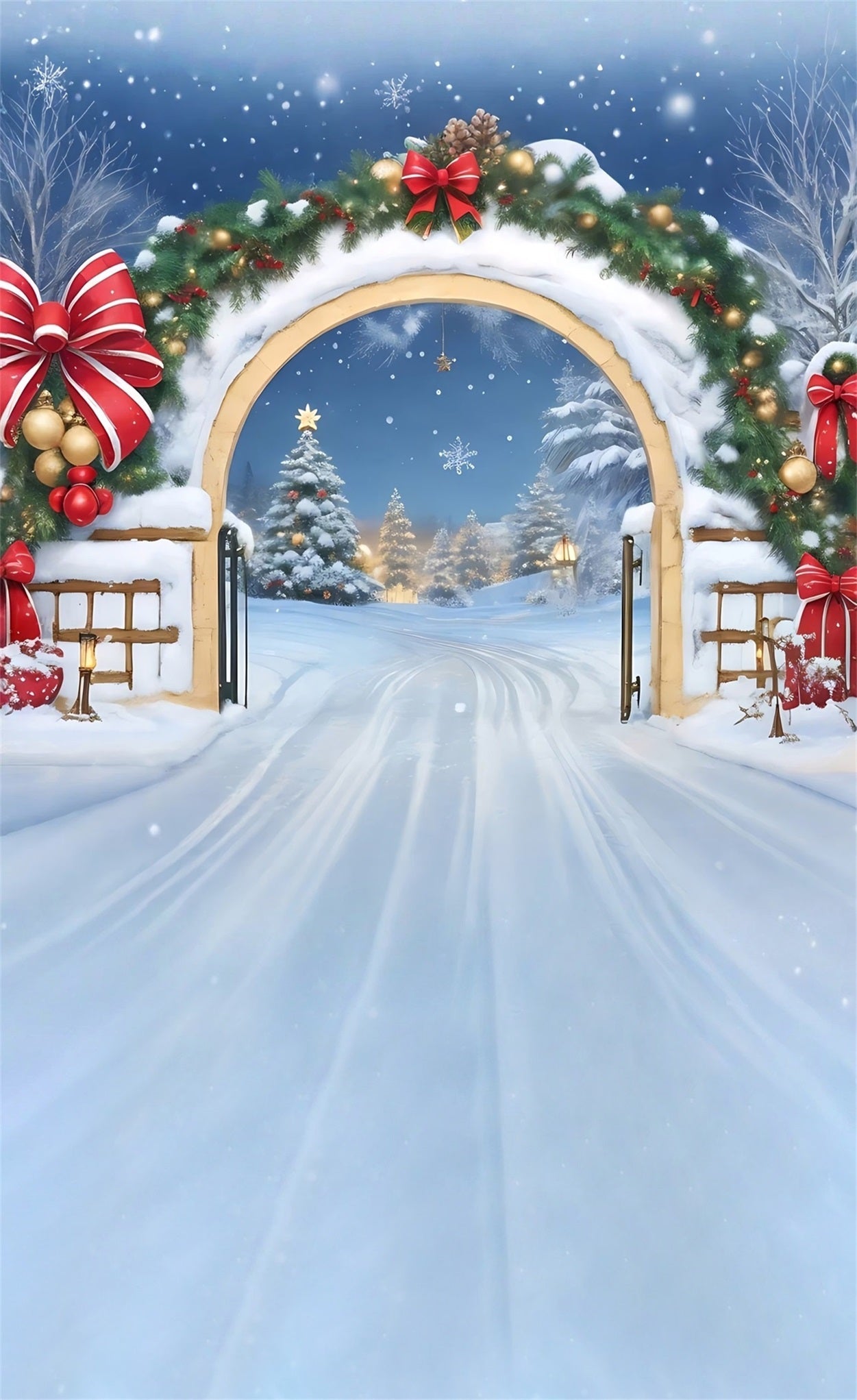 Holiday Backdrop Fallender Schnee Rote Schleife Bogen Weihnachten Studiohintergrund für Fotografie MRR8-105