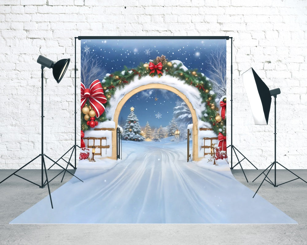 Holiday Backdrop Fallender Schnee Rote Schleife Bogen Weihnachten Studiohintergrund für Fotografie MRR8-105