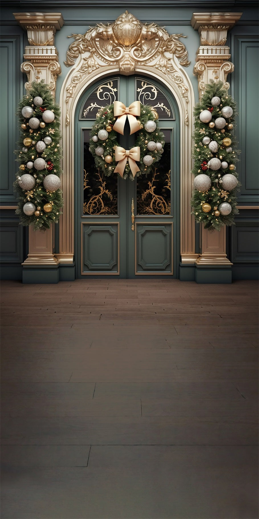Backdrop Weihnachten Luxus Golden Gate Weihnachten Bogen Kranz Weihnachten Studiohintergrund Verkauf MRR8- 107