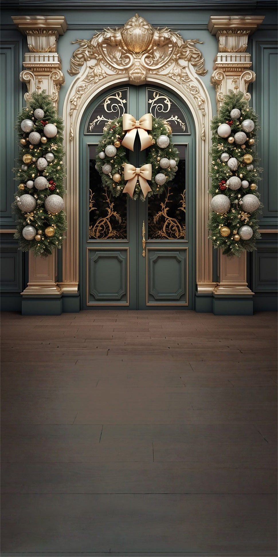 Backdrop Weihnachten Luxus Golden Gate Weihnachten Bogen Kranz Weihnachten Studiohintergrund Verkauf MRR8- 107