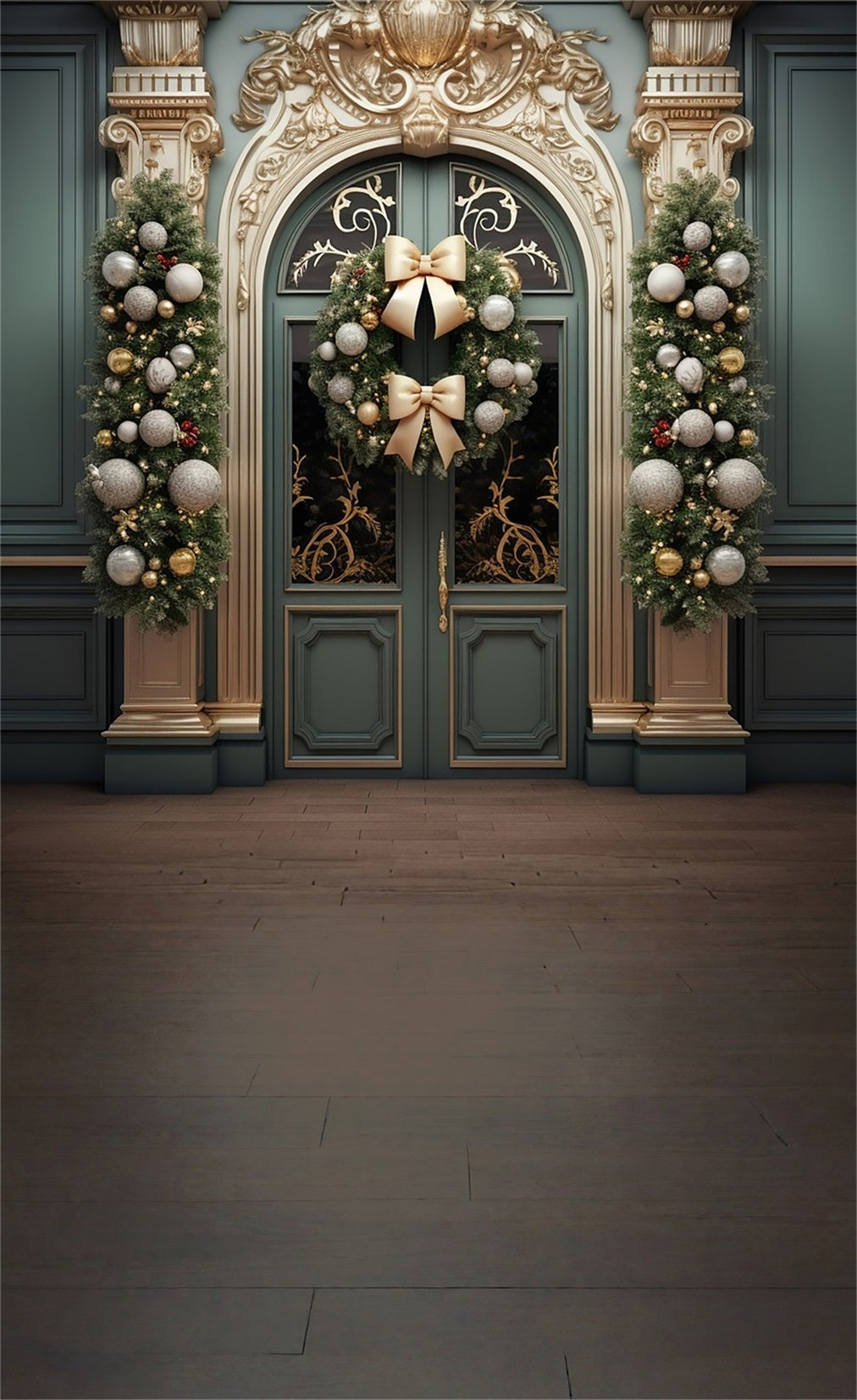 Backdrop Weihnachten Luxus Golden Gate Weihnachten Bogen Kranz Weihnachten Studiohintergrund Verkauf MRR8- 107