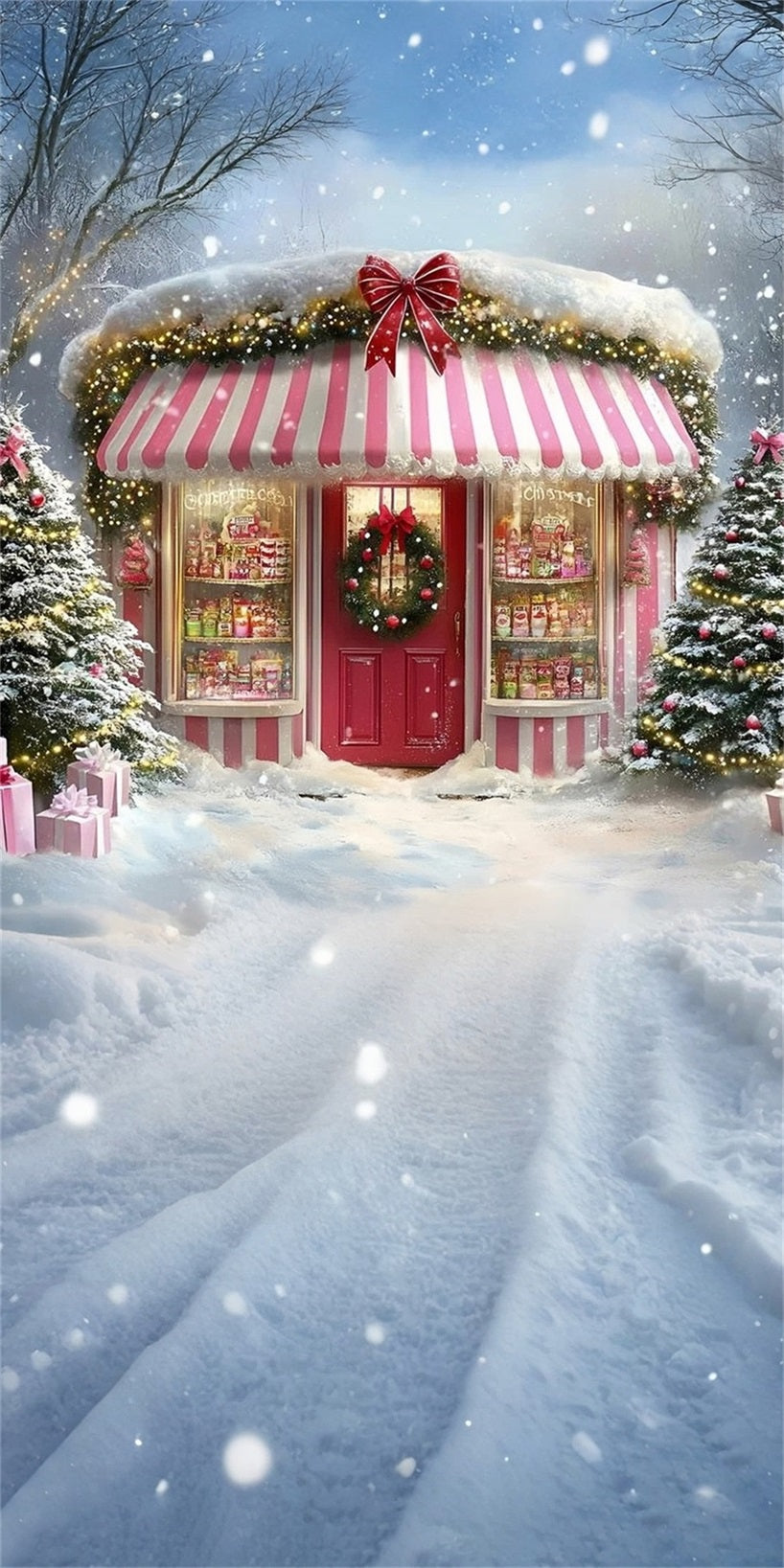 Holiday Backdrop Schneey Christmas Dessert Geschäft Weihnachten Backdrop Fotografie MRR8-115
