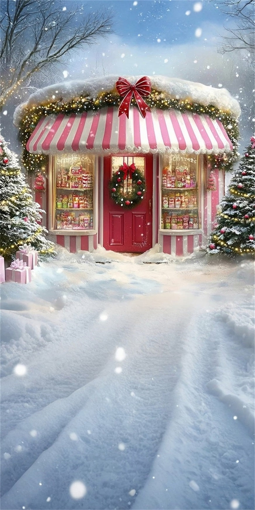 Holiday Backdrop Schneey Christmas Dessert Geschäft Weihnachten Backdrop Fotografie MRR8-115