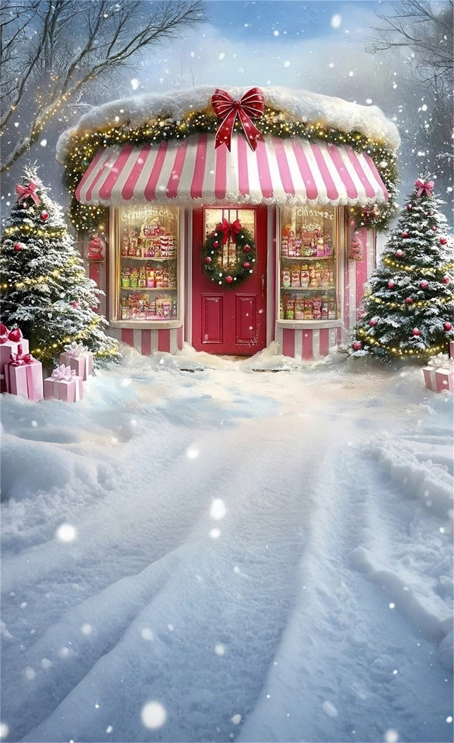 Holiday Backdrop Schneey Christmas Dessert Geschäft Weihnachten Backdrop Fotografie MRR8-115