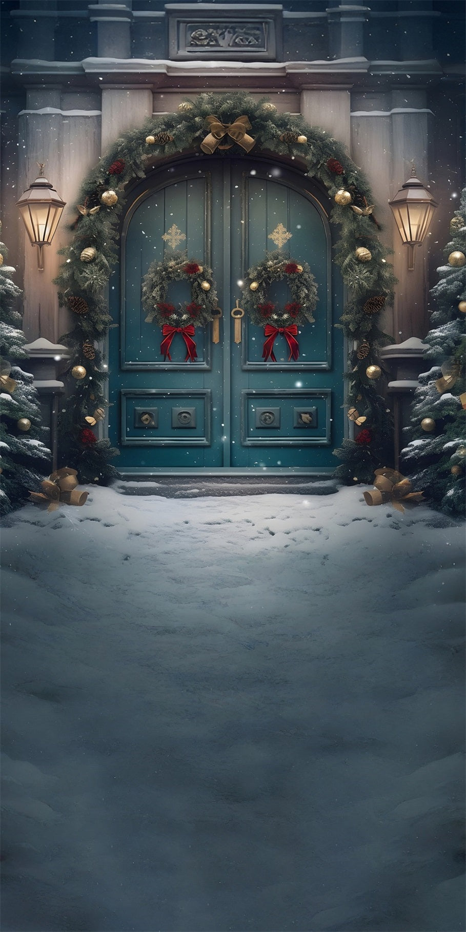 Weihnachten Backdrop Fotografie Classic Peacock Blau Weihnachtskranz Tor Weihnachten Studiohintergrund 10x10 MRR8-125