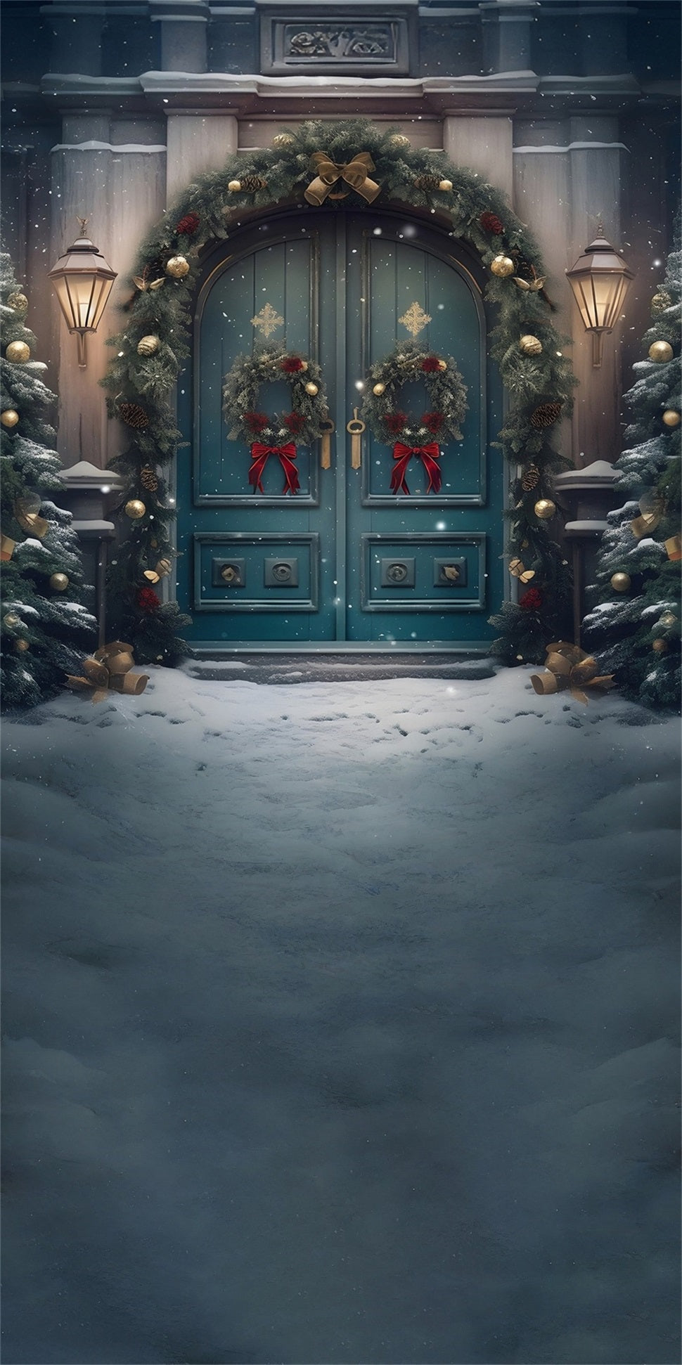 Weihnachten Backdrop Fotografie Classic Peacock Blau Weihnachtskranz Tor Weihnachten Studiohintergrund 10x10 MRR8-125