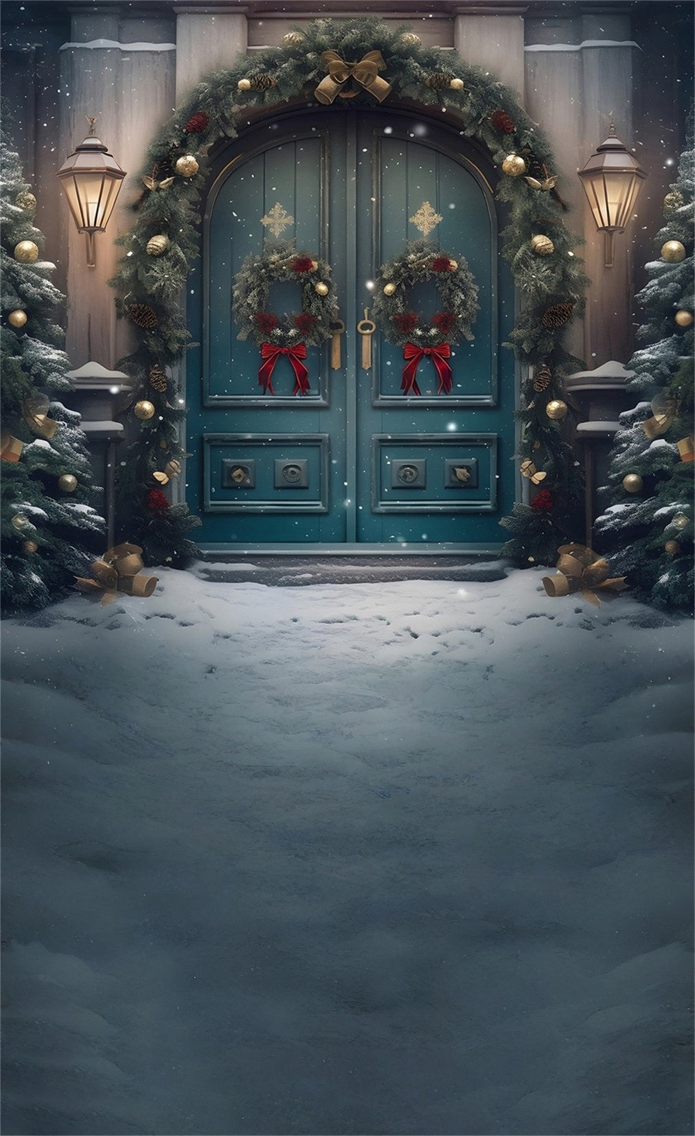 Weihnachten Backdrop Fotografie Classic Peacock Blau Weihnachtskranz Tor Weihnachten Studiohintergrund 10x10 MRR8-125