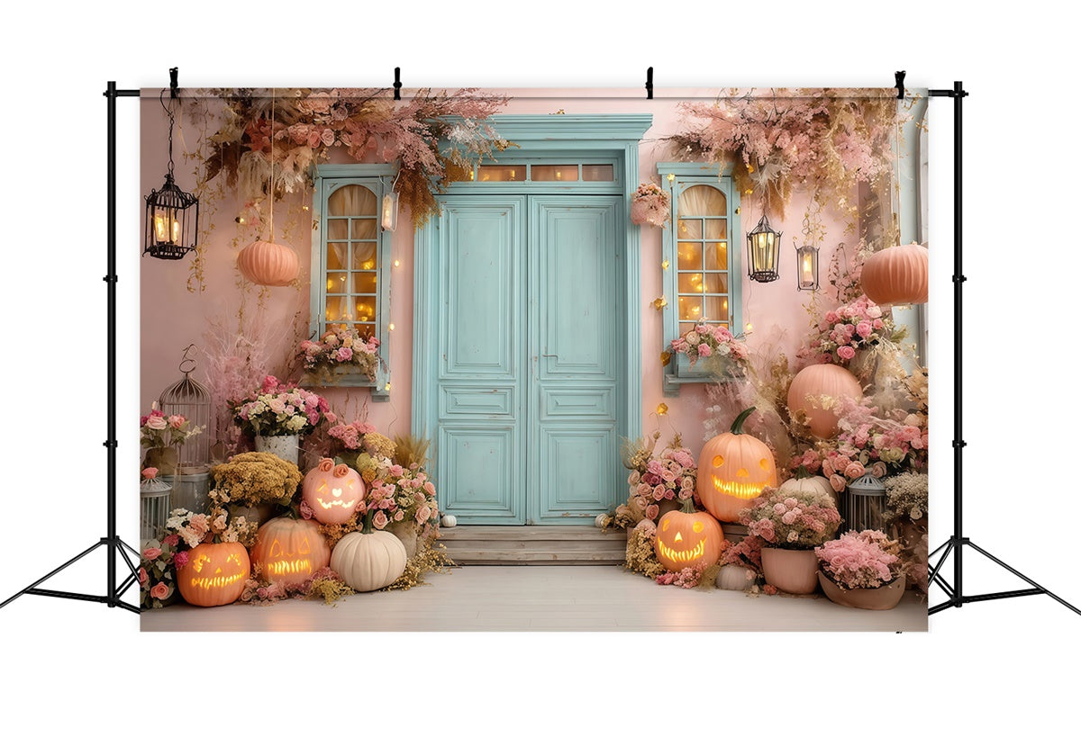 Halloweenkulissen für Fotos Errötender Kürbis Floraler Türschwellenhintergrund MRR8-17