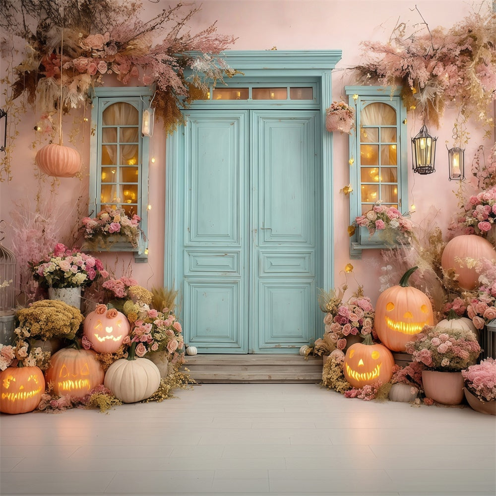 Halloweenkulissen für Fotos Errötender Kürbis Floraler Türschwellenhintergrund MRR8-17