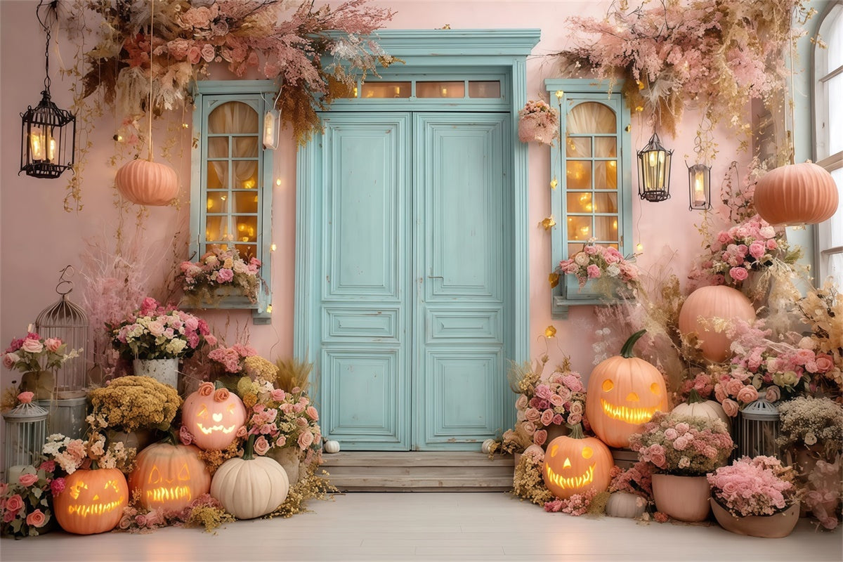 Halloweenkulissen für Fotos Errötender Kürbis Floraler Türschwellenhintergrund MRR8-17