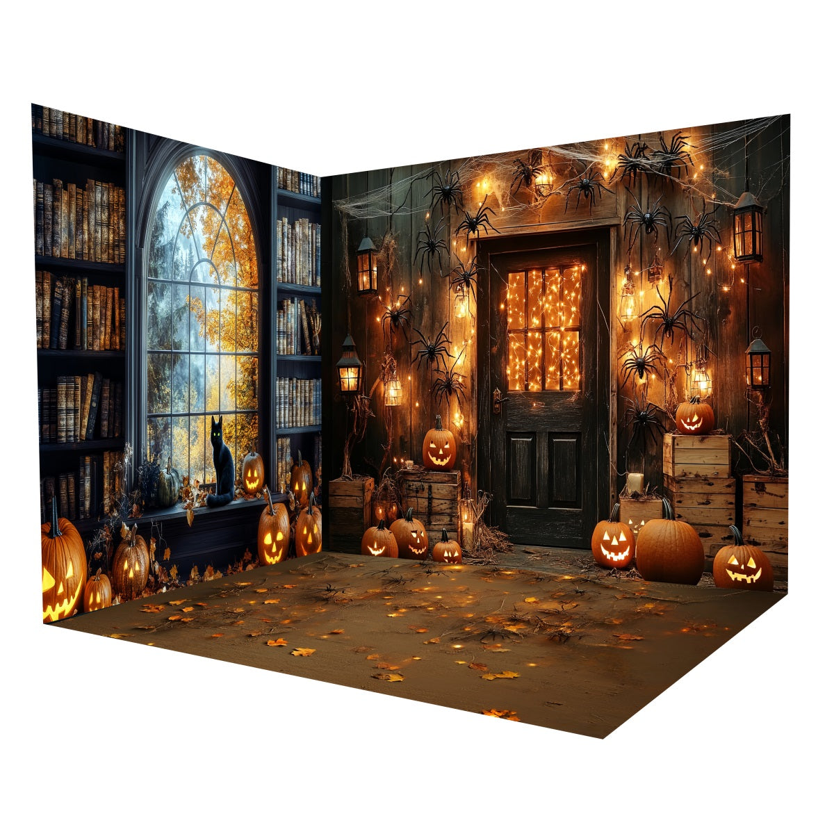 Halloween-Foto Hintergrundideen Hexenbibliothek Spinnen Kürbisse Foto Hintergrund Raumset MRR8-241