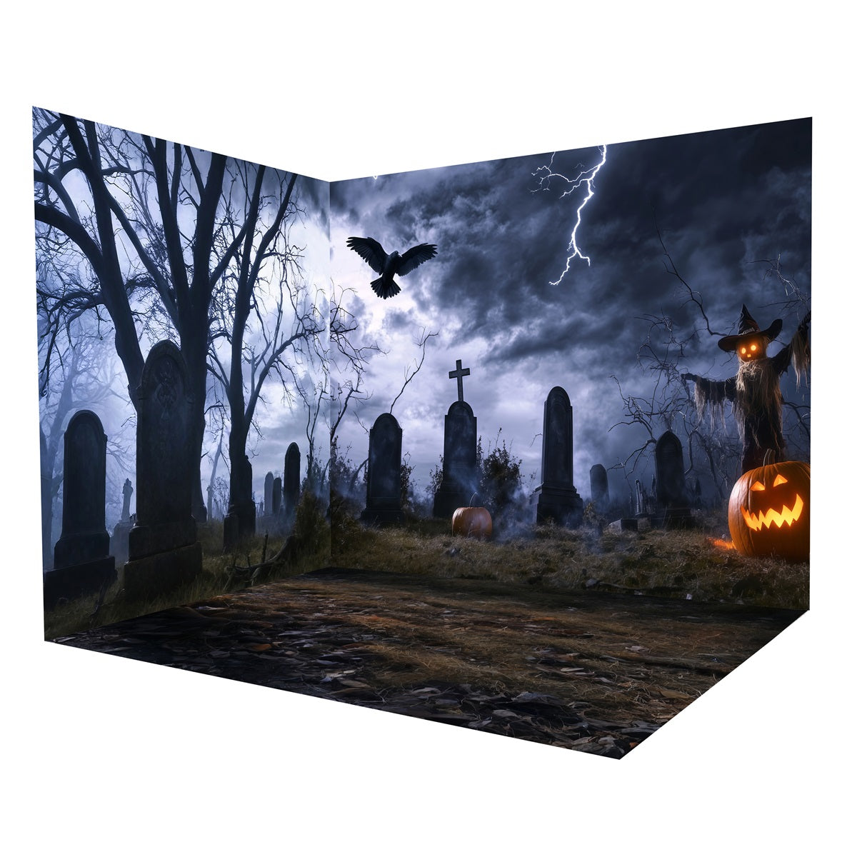 Halloween-Foto Hintergrund Friedhof Mondlicht Kürbisweg Foto Hintergrund Raumset MRR8-245