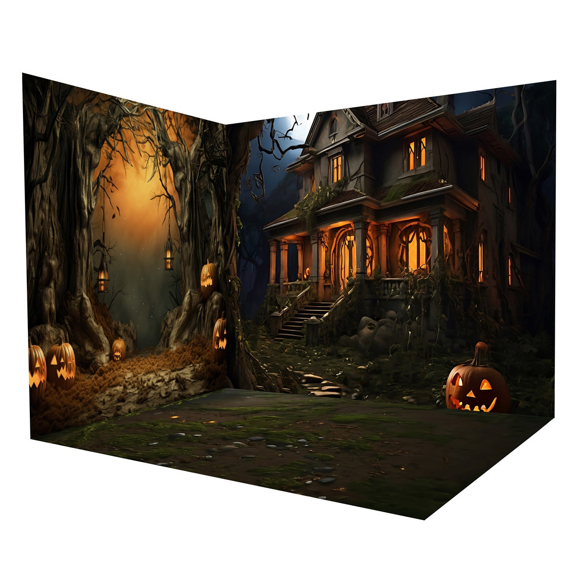 Halloween-BildFoto Hintergrund Gruseliger Laternenweg Herrenhaus-Foto Hintergrund Raumset MRR8-249