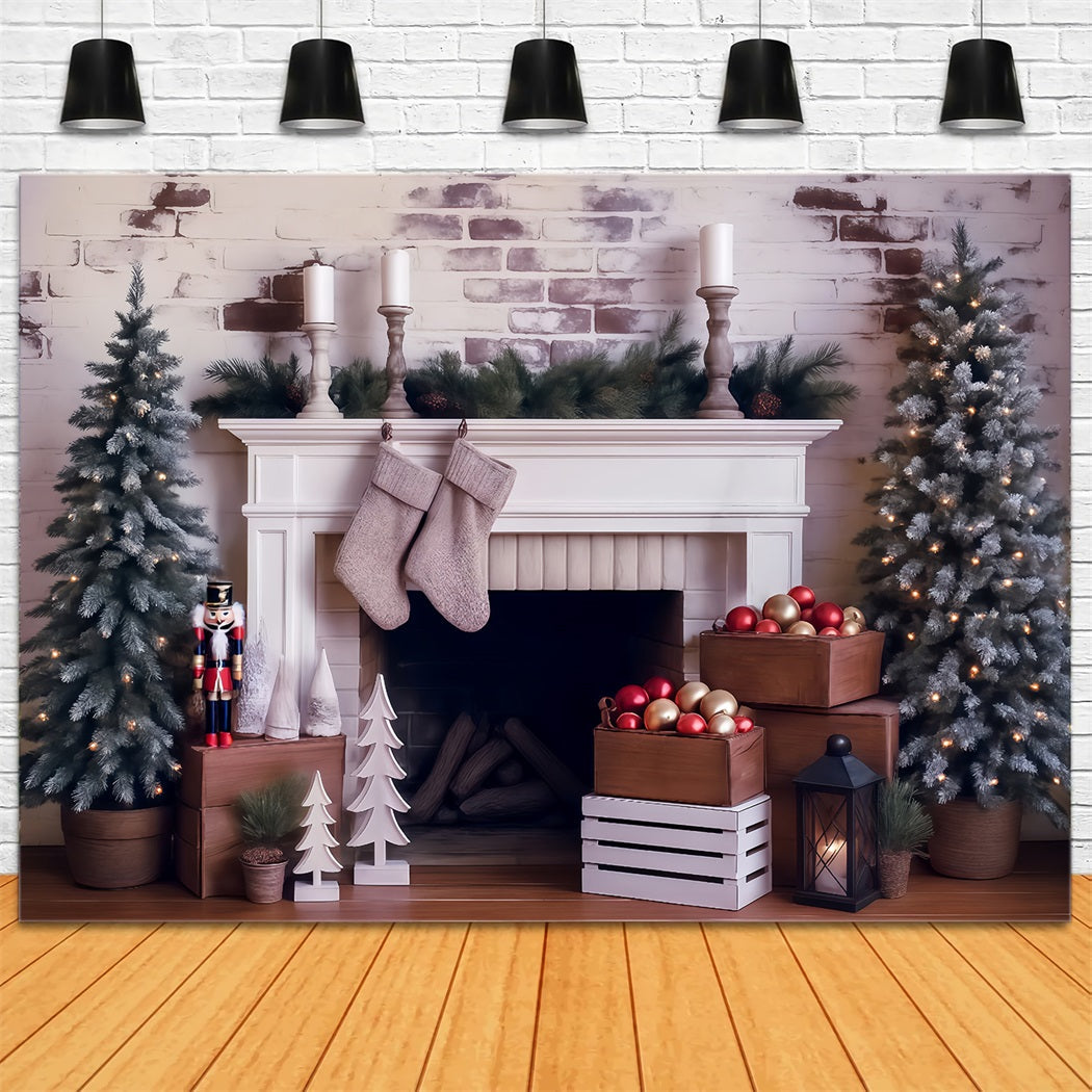 Weihnachten Fotohintergrund Frostige Kiefern Kamin Dekoration Weihnachtsfotokulisse MRR8-261
