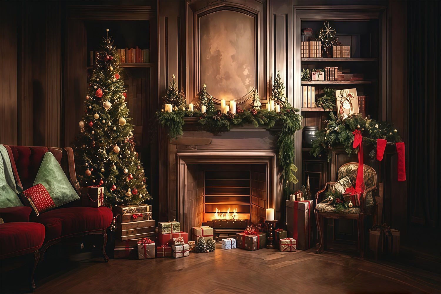 Weihnachten Fotohintergrund Klassischer Kamin Weihnachtszimmer Weihnachtskulisse für Fotos MRR8-264