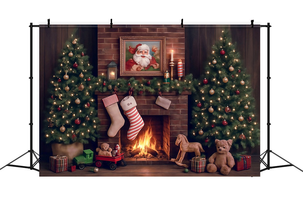 Weihnachtshintergründe Weihnachtsmann Kamin Magischer Baum Geschenke Weihnachtsfoto-Hintergründe MRR8-265