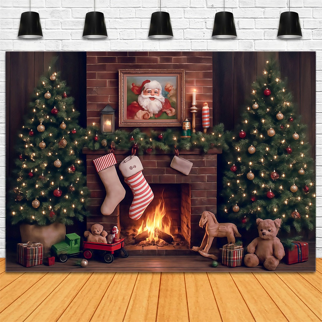 Weihnachtshintergründe Weihnachtsmann Kamin Magischer Baum Geschenke Weihnachtsfoto-Hintergründe MRR8-265