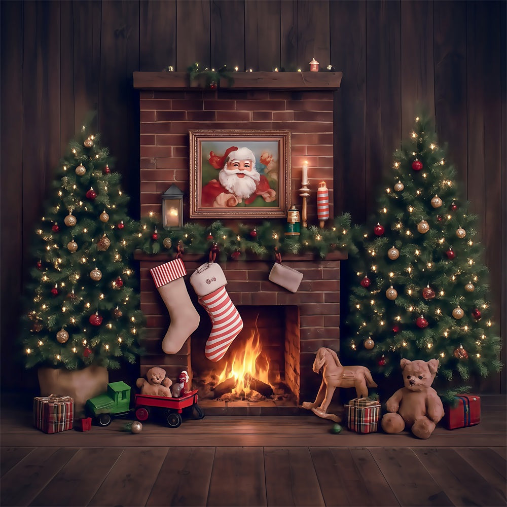 Weihnachtshintergründe Weihnachtsmann Kamin Magischer Baum Geschenke Weihnachtsfoto-Hintergründe MRR8-265