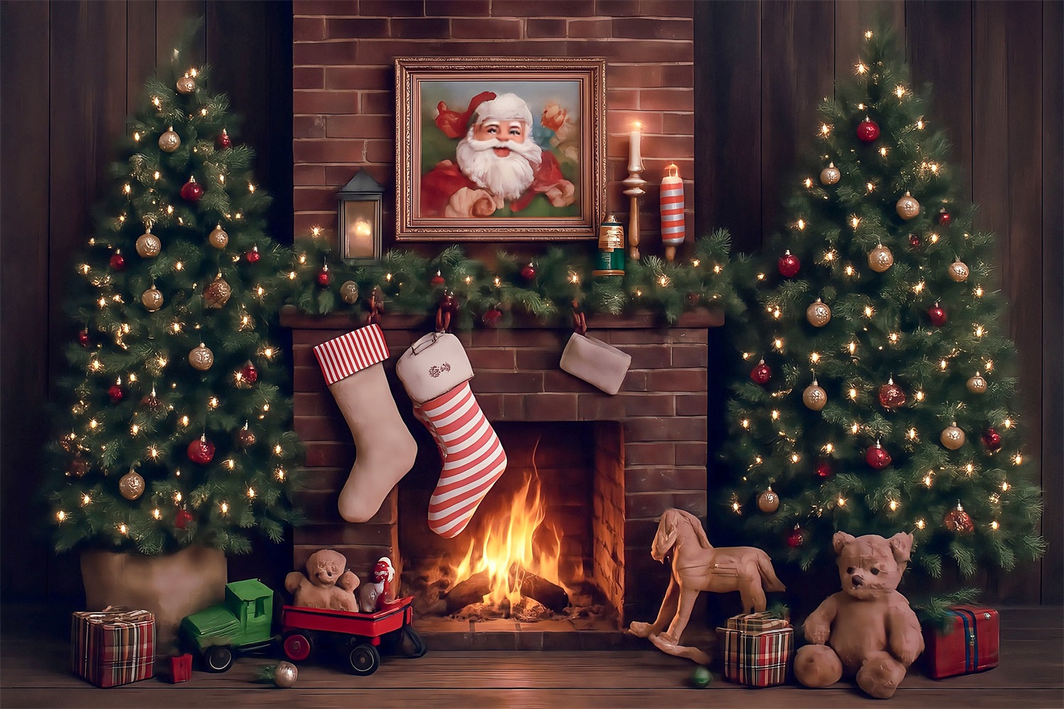 Weihnachtshintergründe Weihnachtsmann Kamin Magischer Baum Geschenke Weihnachtsfoto-Hintergründe MRR8-265