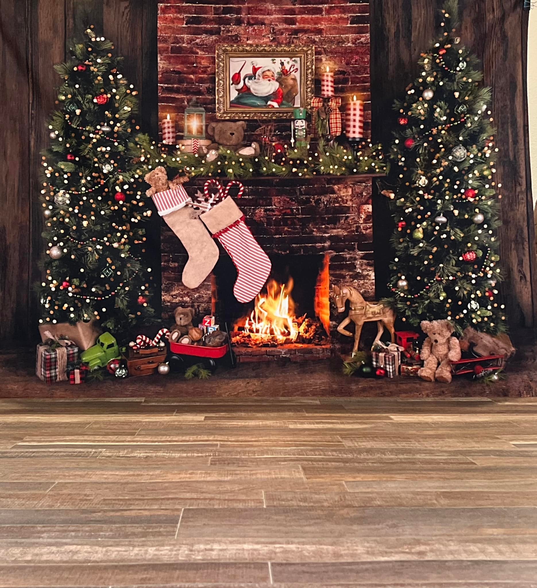 Weihnachtshintergründe Weihnachtsmann Kamin Magischer Baum Geschenke Weihnachtsfoto-Hintergründe MRR8-265