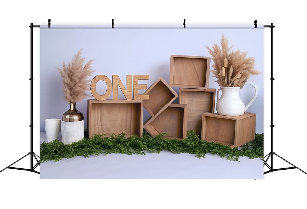 Cake Smash-Hintergründe Holzkisten Pampas-Arrangement 1. Geburtstag-Fotohintergrund MRR8-269