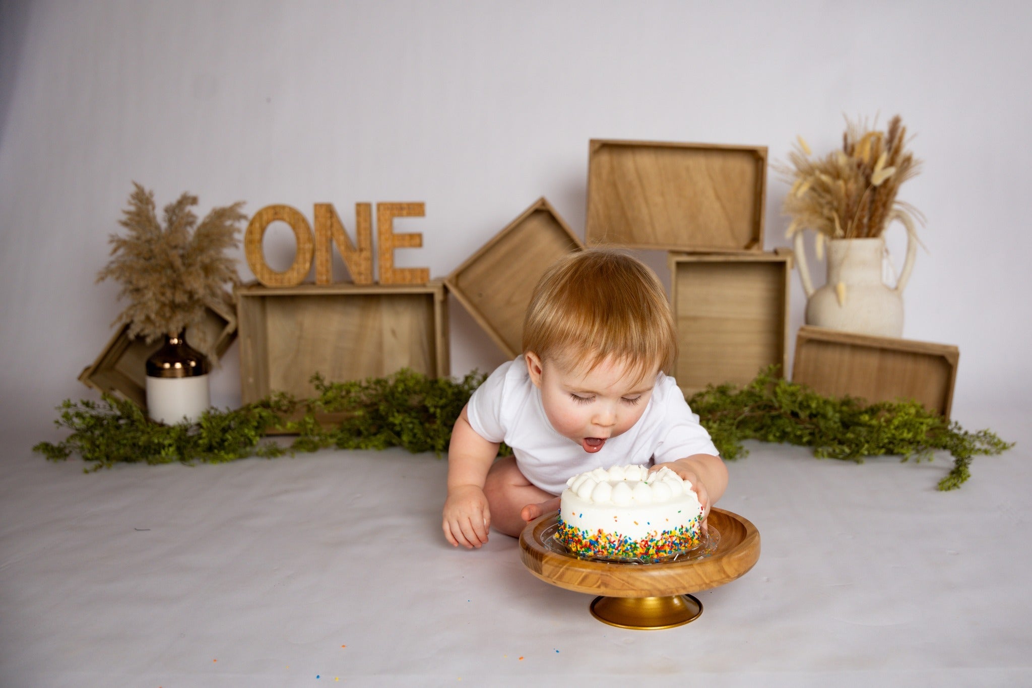 Cake Smash-Hintergründe Holzkisten Pampas-Arrangement 1. Geburtstag-Fotohintergrund MRR8-269