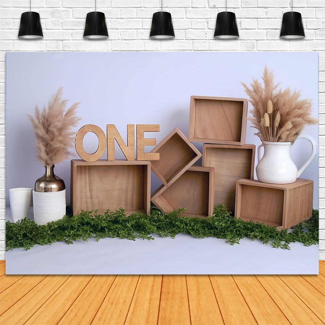 Cake Smash-Hintergründe Holzkisten Pampas-Arrangement 1. Geburtstag-Fotohintergrund MRR8-269