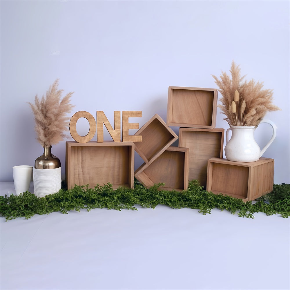 Cake Smash-Hintergründe Holzkisten Pampas-Arrangement 1. Geburtstag-Fotohintergrund MRR8-269