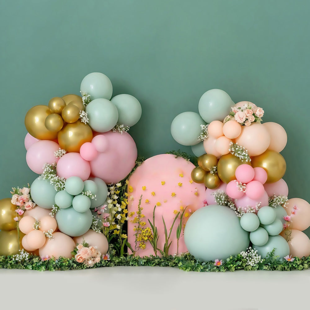 Cake Smash Hintergrund Ballon Blumenbogen Dekoration Geburtstag Fotohintergrund MRR8-270