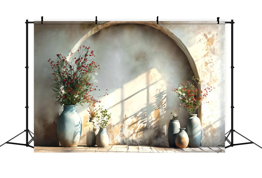 Boho-Hintergrund Vase Rote Blumen Strukturwand Boho-Foto-Hintergrund MRR8-272