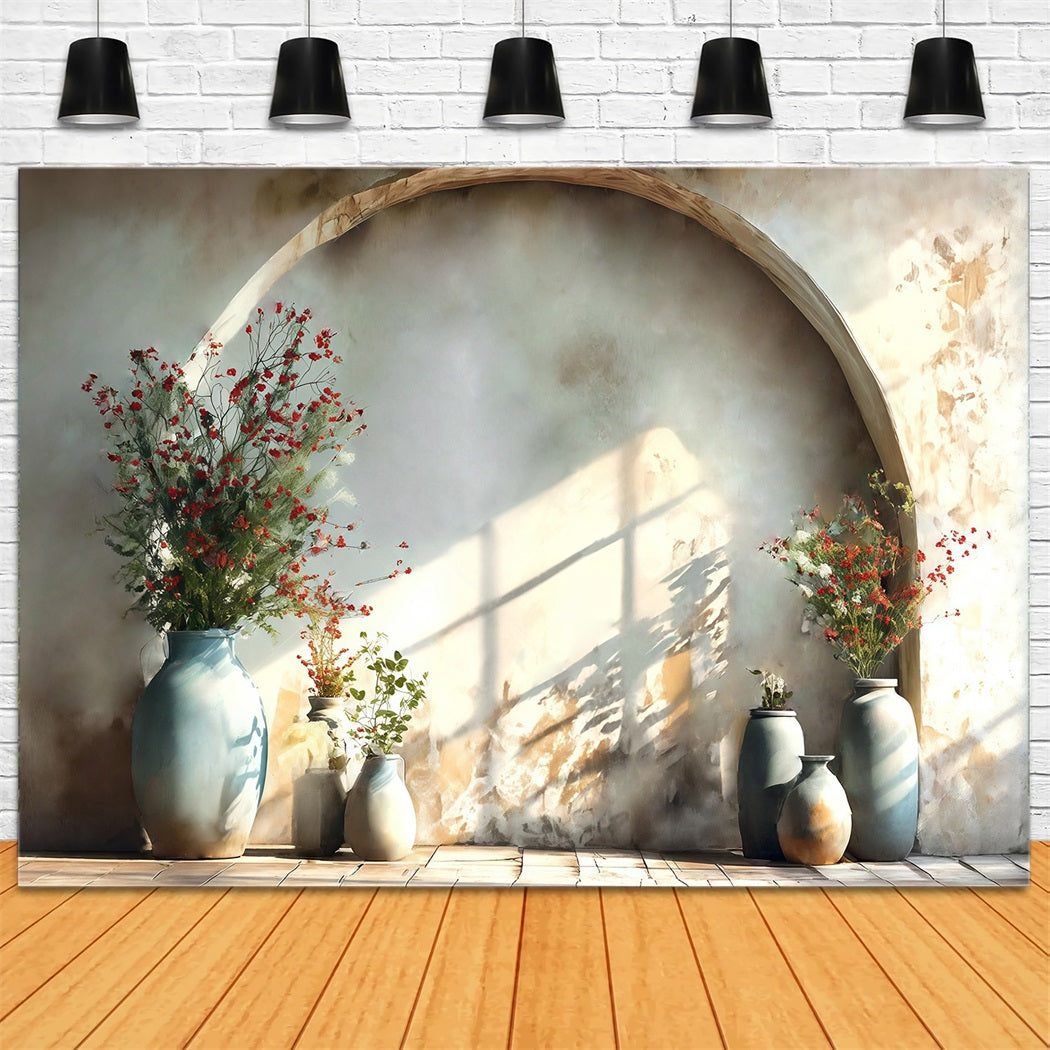 Boho-Hintergrund Vase Rote Blumen Strukturwand Boho-Foto-Hintergrund MRR8-272
