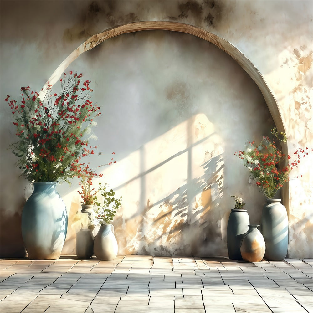 Boho-Hintergrund Vase Rote Blumen Strukturwand Boho-Foto-Hintergrund MRR8-272