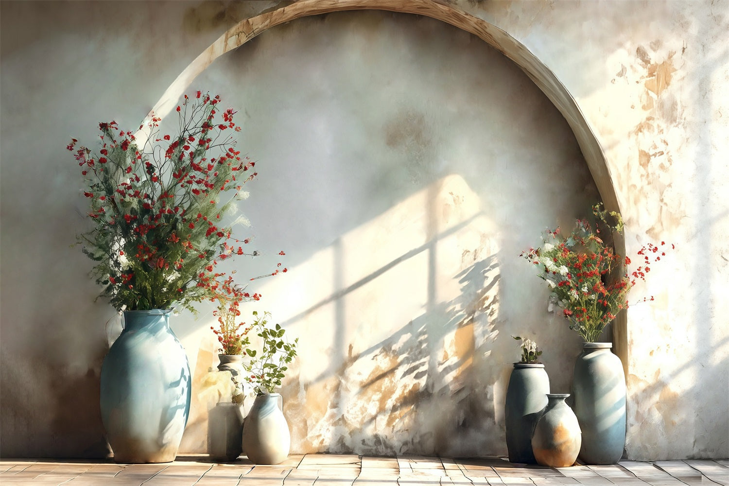 Boho-Hintergrund Vase Rote Blumen Strukturwand Boho-Foto-Hintergrund MRR8-272