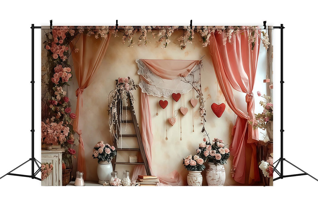 Valentinstag-Fotohintergrund Romantische Blumen Liebe Herz Valentinstag-Hintergrund MRR8-274