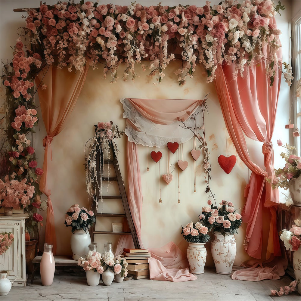 Valentinstag-Fotohintergrund Romantische Blumen Liebe Herz Valentinstag-Hintergrund MRR8-274