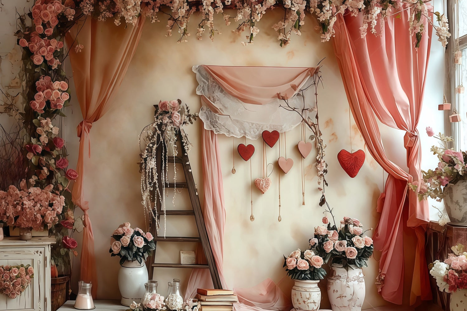 Valentinstag-Fotohintergrund Romantische Blumen Liebe Herz Valentinstag-Hintergrund MRR8-274
