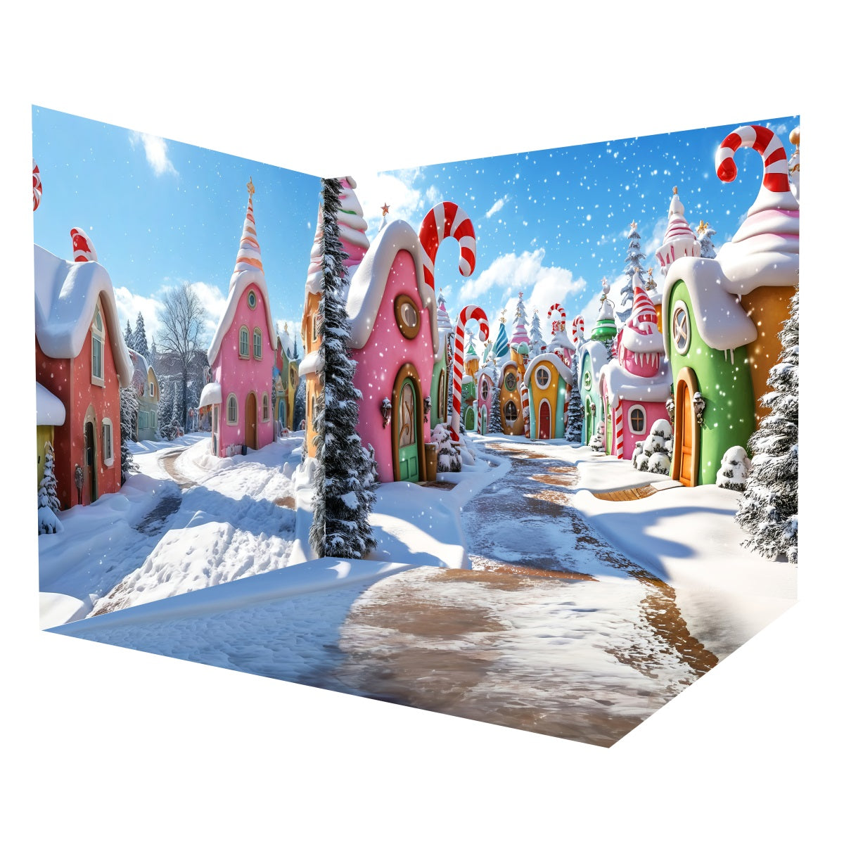 WeihnachtsStudio Hintergründe Candyland Winterdorf Fotohintergrund Raumset MRR8-293