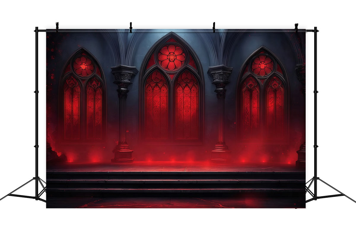 Gruselige Halloween Hintergrundbilder Karmesinrote Kathedrale Fenster leuchten Foto Hintergrund MRR8-31